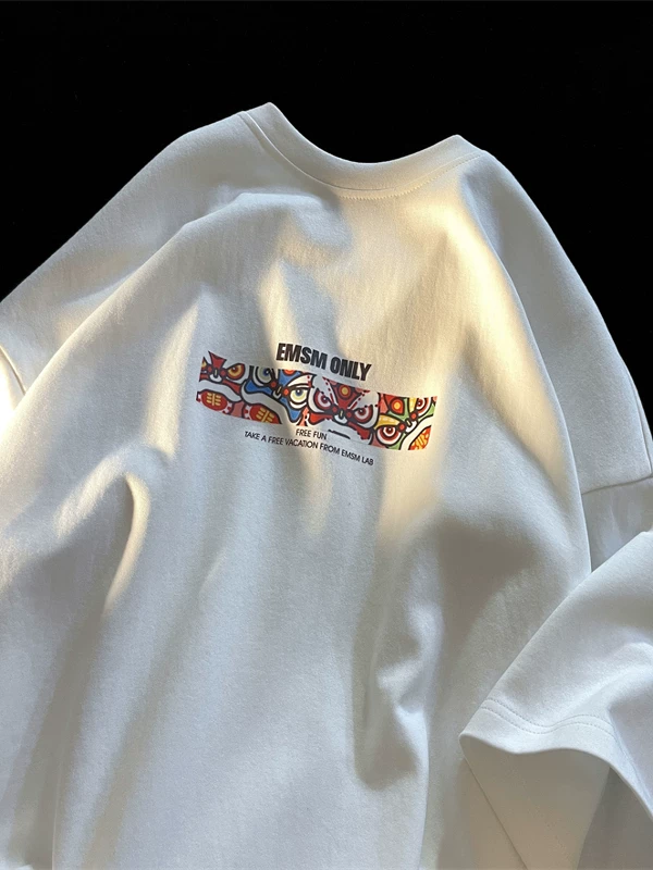 Áo thun in họa tiết thời trang kiểu Mỹ dành cho nam, tay ngắn, dáng rộng, áo mùa hè thường ngày, áo thun nửa tay chất liệu cotton nguyên chất đa năng dành cho cặp đôi.