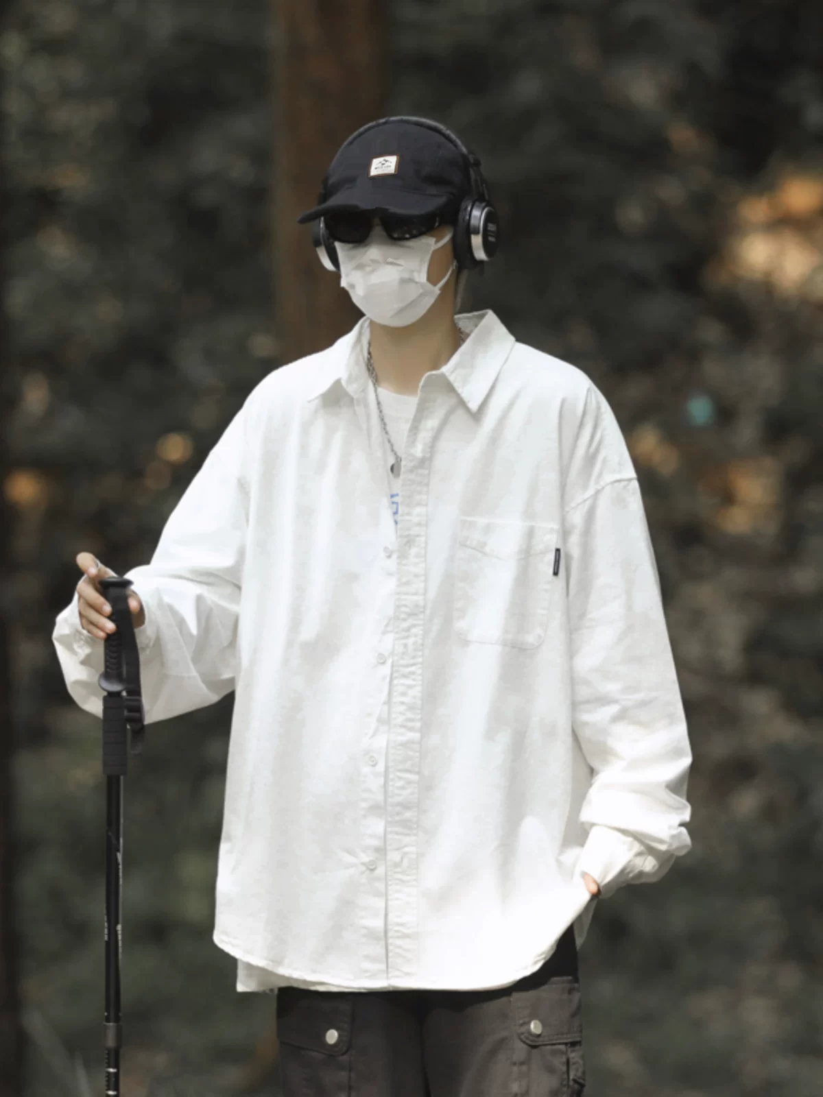 Áo sơ mi dài tay mùa xuân thu cho nam, áo sơ mi trắng tinh khiết đa năng phong cách Nhật Bản, áo khoác dáng rộng thời trang dành cho thanh thiếu niên