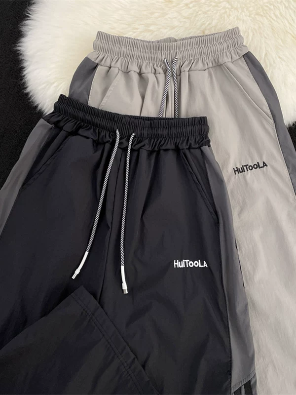 Quần nam phối màu chắp vá, quần thể thao nhanh khô kiểu Mỹ mỏng mùa hè, quần jogger ống rộng dáng thẳng thời trang.