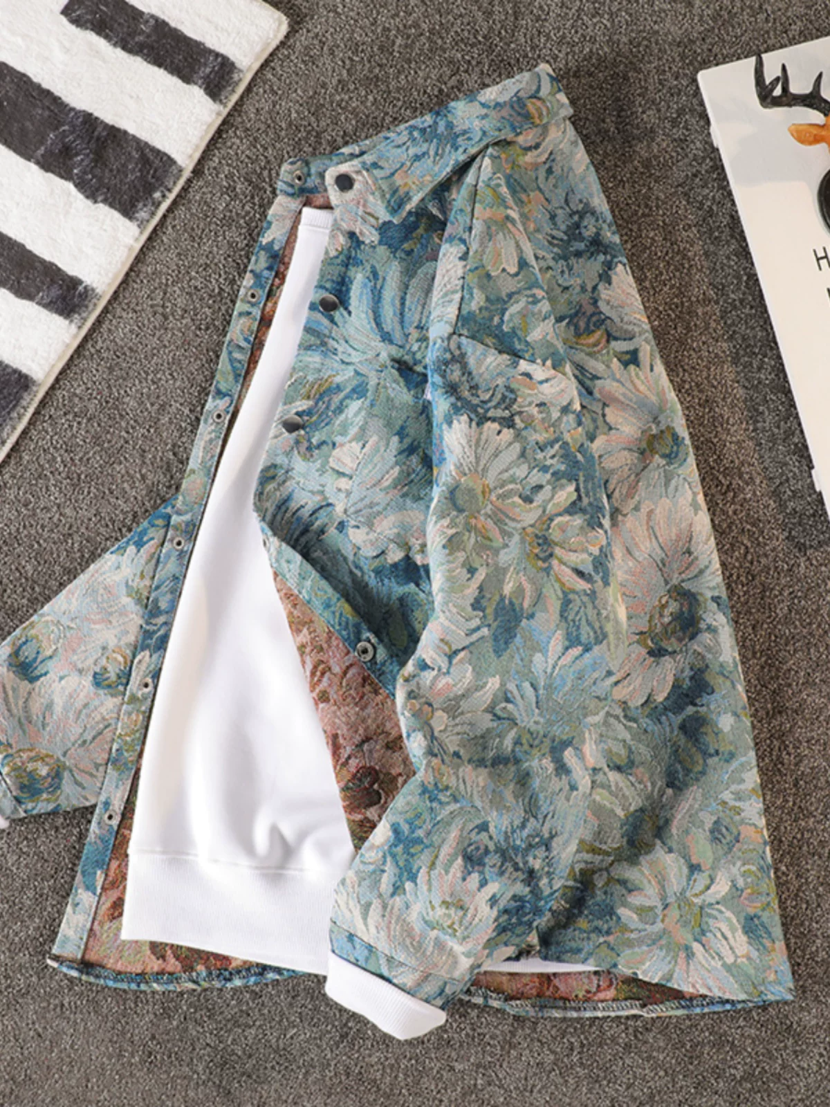 Áo sơ mi thêu hoa nam dài tay dáng rộng kiểu Mỹ áo khoác thường ngày mùa xuân thu hợp thời trang áo sơ mi cao cấp mát mẻ