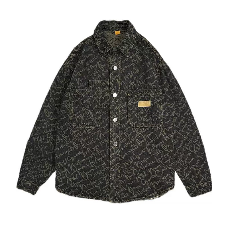 Áo khoác denim jacquard kiểu Mỹ dành cho nam, thời thượng và cao cấp, áo khoác dáng rộng thoải mái cho mùa xuân và mùa thu.