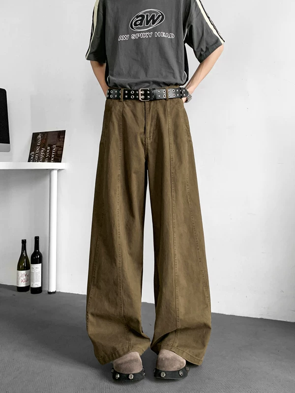 Quần jean denim nam kiểu Mỹ cổ điển, quần cleanfit mùa xuân/hè, thương hiệu thời thượng, ống rộng, dáng cong, dài chạm sàn.