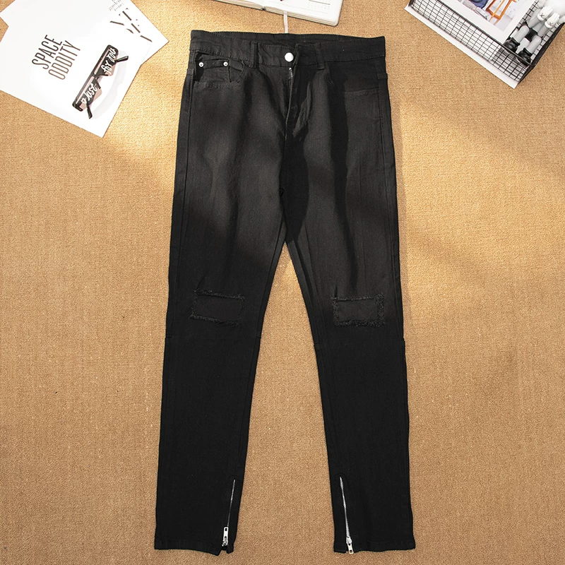 Quần jean rách cho nam, thương hiệu thời thượng, phong cách đường phố, quần dài có khóa kéo, kiểu dáng mỏng mùa hè, quần dài ống đứng cá tính.