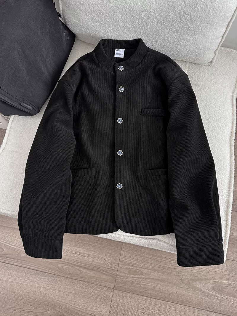 Áo khoác cổ đứng bằng vải nhung kiểu Trung Quốc mới dành cho nam, bộ đồ kiểu Trung Sơn dáng rộng phong cách dân tộc mùa xuân, thương hiệu thời thượng, áo khoác ngoài mang cảm giác cao cấp và cá tính.