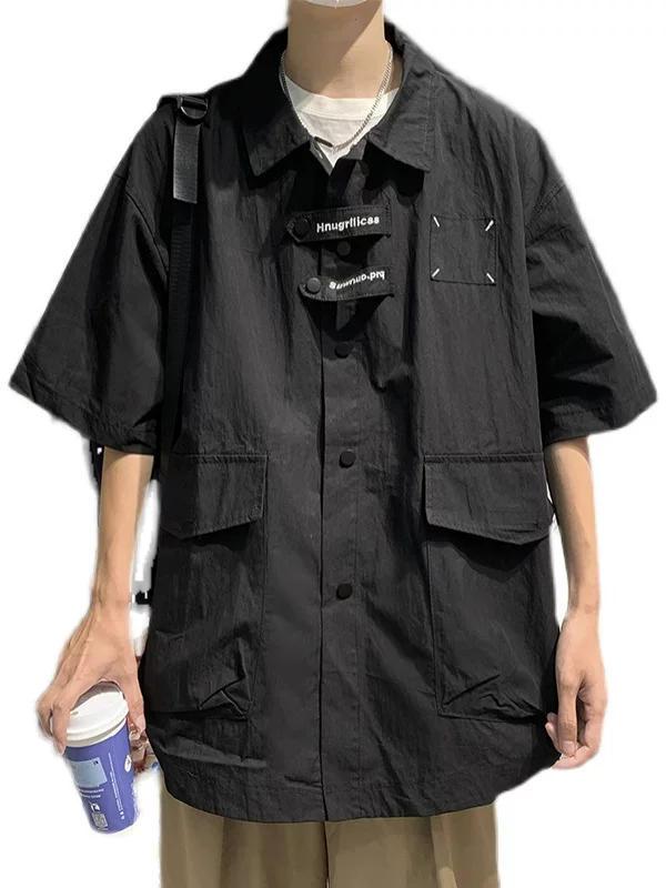 Áo sơ mi công sở có túi lớn dành cho nam, áo sơ mi ngắn tay kiểu cityboy Nhật Bản mùa hè, áo khoác mỏng dáng rộng thương hiệu thời thượng.