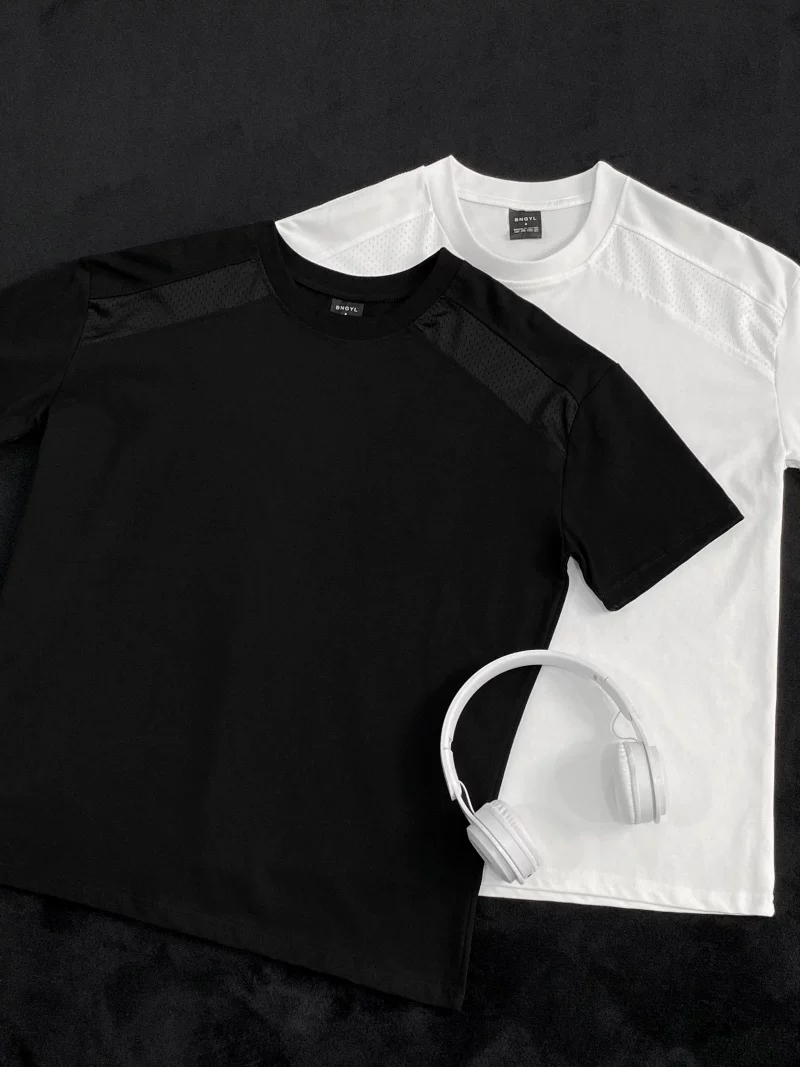 Áo thun ngắn tay kiểu Mỹ dành cho nam và nữ, áo lưới phối vải thoáng khí mùa hè, áo thun cơ bản dáng rộng thời trang dành cho cặp đôi.