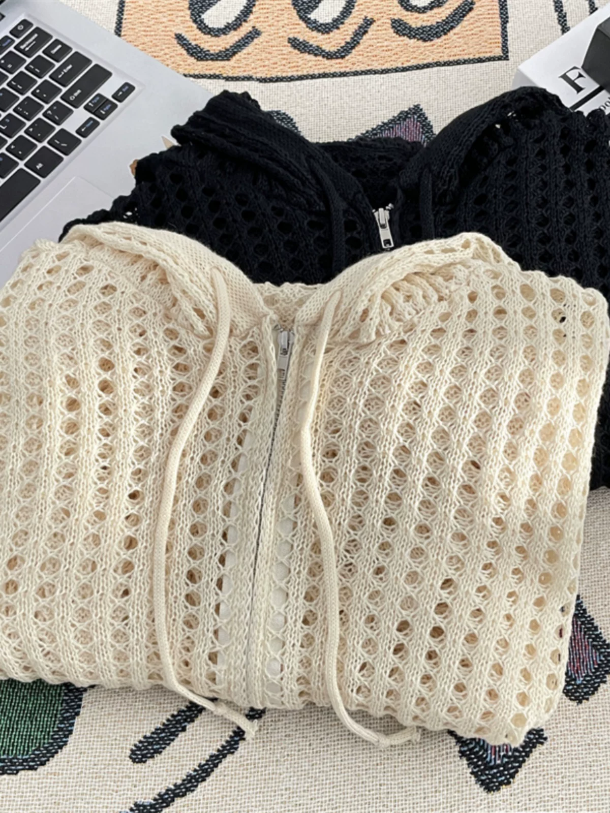 Quần áo chống nắng bằng vải lụa băng mát mẻ cho nam và nữ, áo dệt kim mỏng có mũ trùm đầu mùa hè, thiết kế rộng rãi hợp thời trang, áo khoác khoét lỗ.