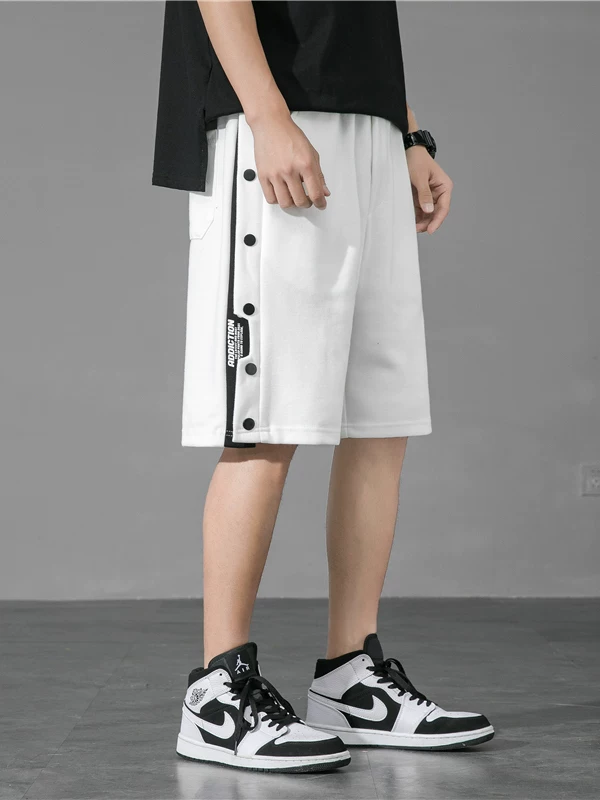Quần short thể thao cài nút thời trang dành cho nam, kiểu dáng rộng rãi mùa hè, quần short năm phần phong cách sinh viên, quần dài vừa phải kiểu Mỹ dành cho bóng rổ ngoài trời.