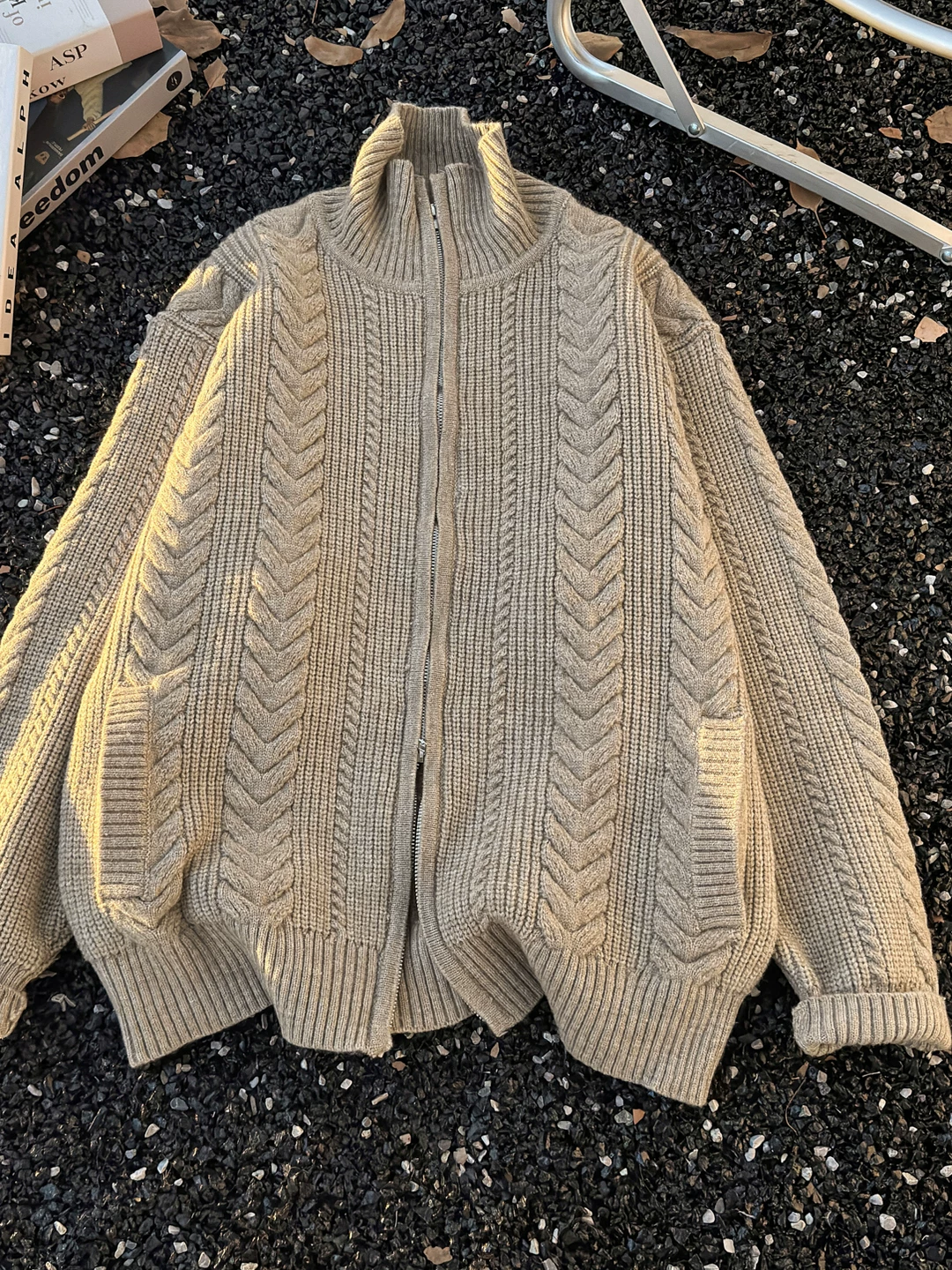 Áo len cardigan cổ cao kiểu Mỹ dành cho nam, áo dệt kim dáng rộng thời trang, áo khoác cặp đôi mùa thu.