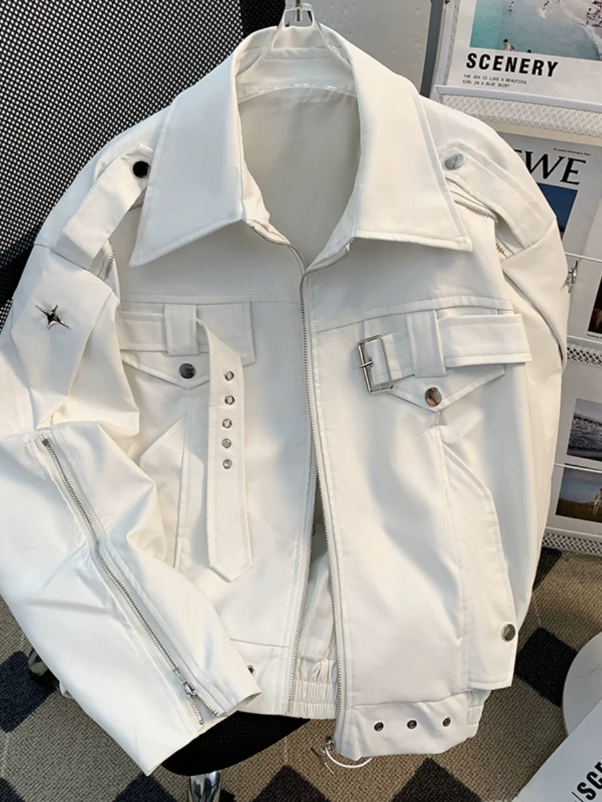 Áo khoác da nam phong cách Mỹ, thiết kế phá cách, kiểu dáng biker gọn gàng cho mùa xuân thu, áo khoác ngắn cá tính, thương hiệu thời thượng.