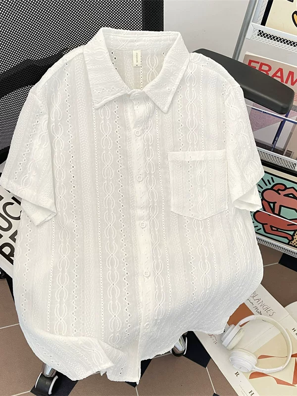 Áo sơ mi nam tay ngắn kiểu Nhật, chất liệu lụa đá mùa hè, cổ polo, thiết kế thời trang, thương hiệu sành điệu.