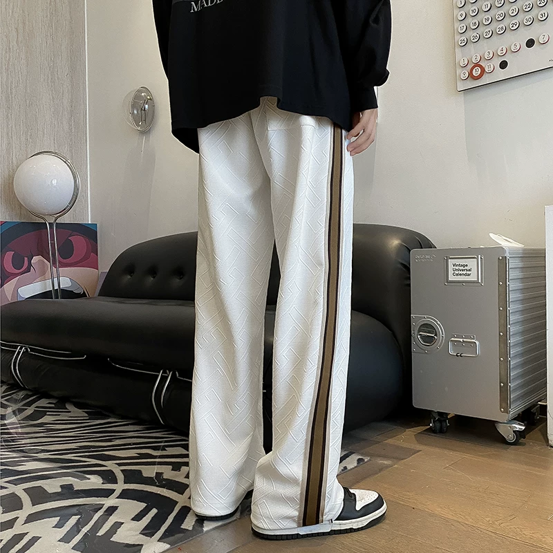Quần nam mùa xuân thu mới, kiểu dáng thời thượng, quần thể thao may viền, phong cách đường phố Mỹ, dáng rộng, thoải mái, ống thẳng, dài.