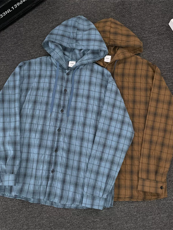 Quần áo chống nắng có mũ trùm đầu kẻ sọc nhẹ mùa hè dành cho nam, áo sơ mi dài tay mát mẻ bằng lụa băng thương hiệu thời thượng, áo khoác thường ngày phong cách lười biếng