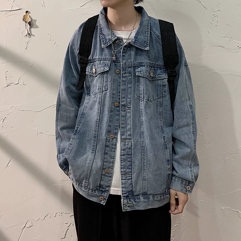Áo khoác denim mới mùa xuân thu 2022 dành cho nam, quần áo đa năng dáng rộng phong cách Hàn Quốc, áo khoác hợp thời trang cổ điển Nhật Bản.