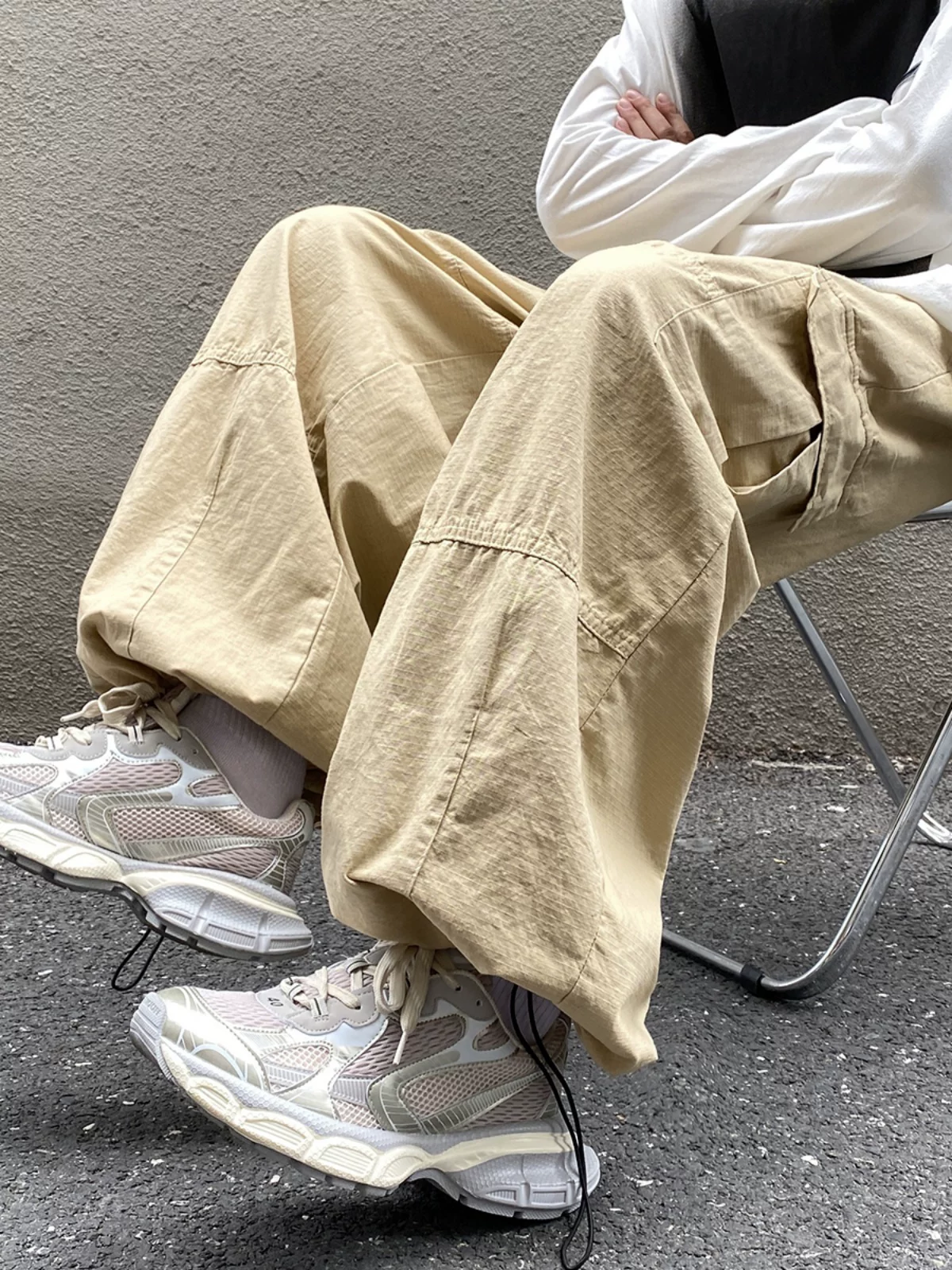 Quần công sở kiểu Nhật dành cho nam, quần ống rộng thoải mái hợp thời trang mùa hè, quần chức năng phong cách đường phố Mỹ.