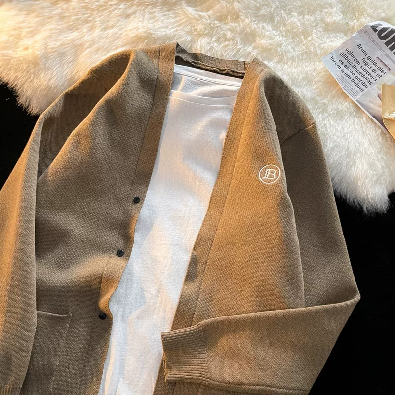 Áo khoác len retro Nhật Bản dành cho nam, áo len cardigan dày dặn mùa thu đông, thương hiệu thời trang đa năng, áo len thời trang.