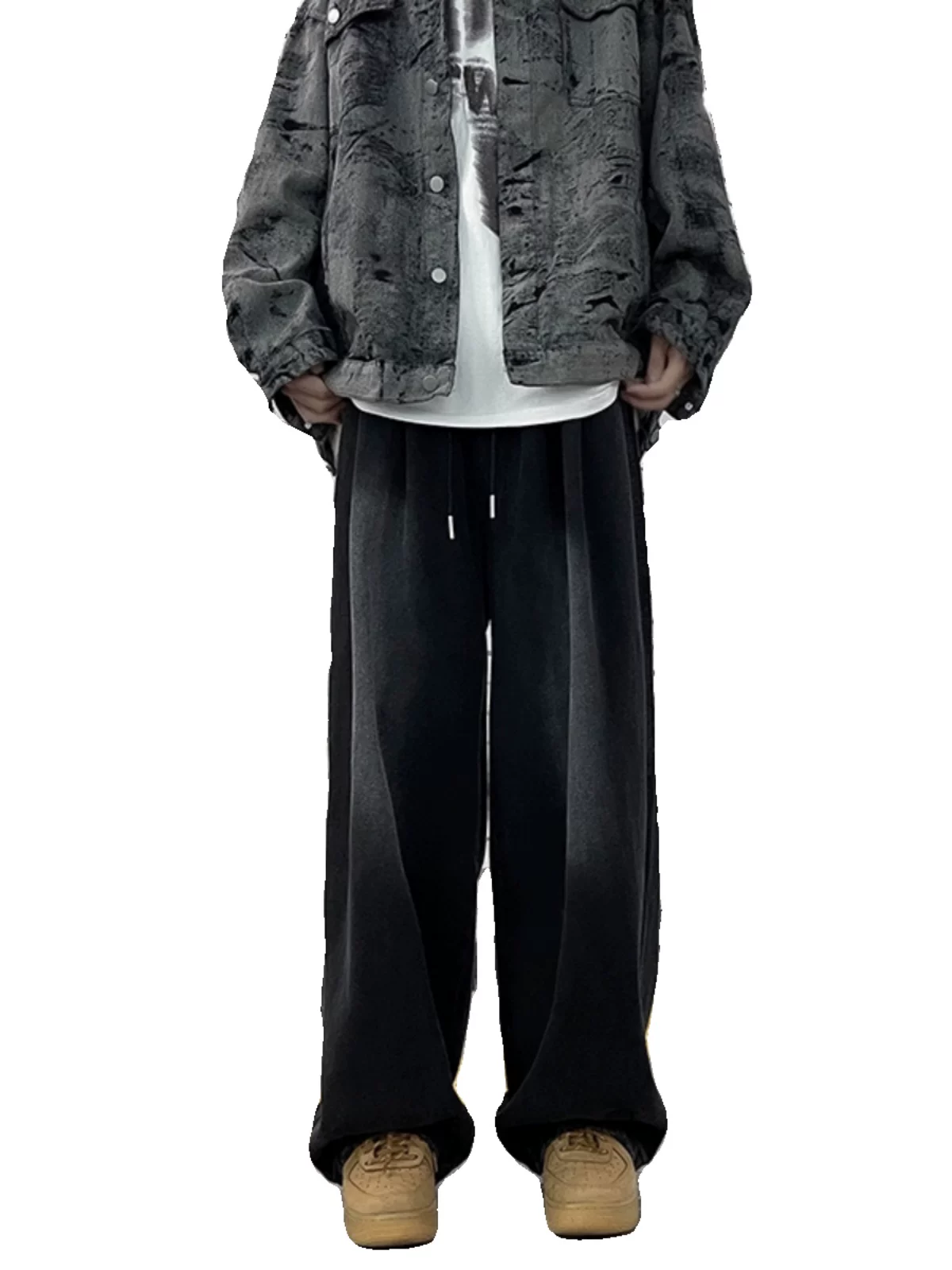 Quần jeans ống rộng phong cách hip-hop dành cho nam, quần dài kiểu Nhật Bản retro mùa xuân hè, quần dài chạm đất có dây rút thời trang, thương hiệu nổi tiếng.