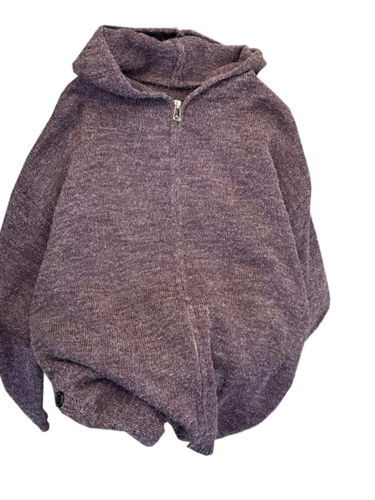 Áo len cardigan có khóa kéo đôi dành cho nam và nữ, áo len có mũ trùm đầu phong cách lười biếng, áo khoác len kiểu Mỹ rộng rãi hợp thời trang mùa thu đông.