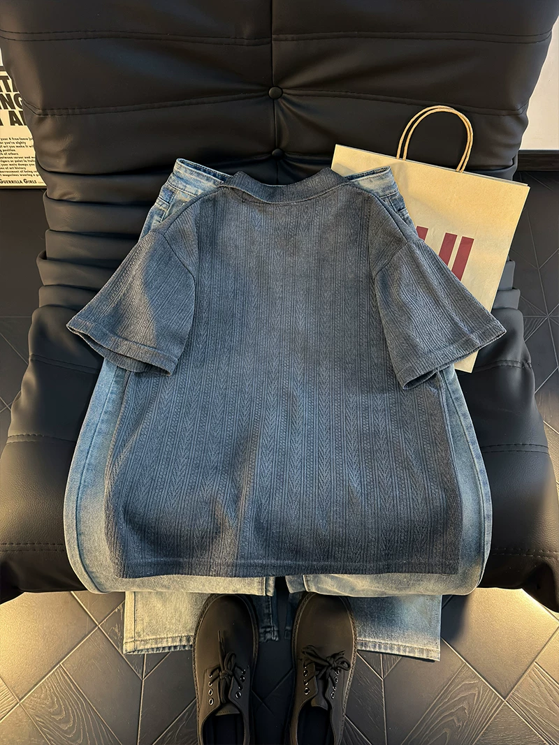 Áo Polo tay ngắn họa tiết tai lúa mì kiểu Mỹ dành cho nam, áo thun mùa hè đa năng, áo thun tay lửng dáng rộng thương hiệu thời thượng.