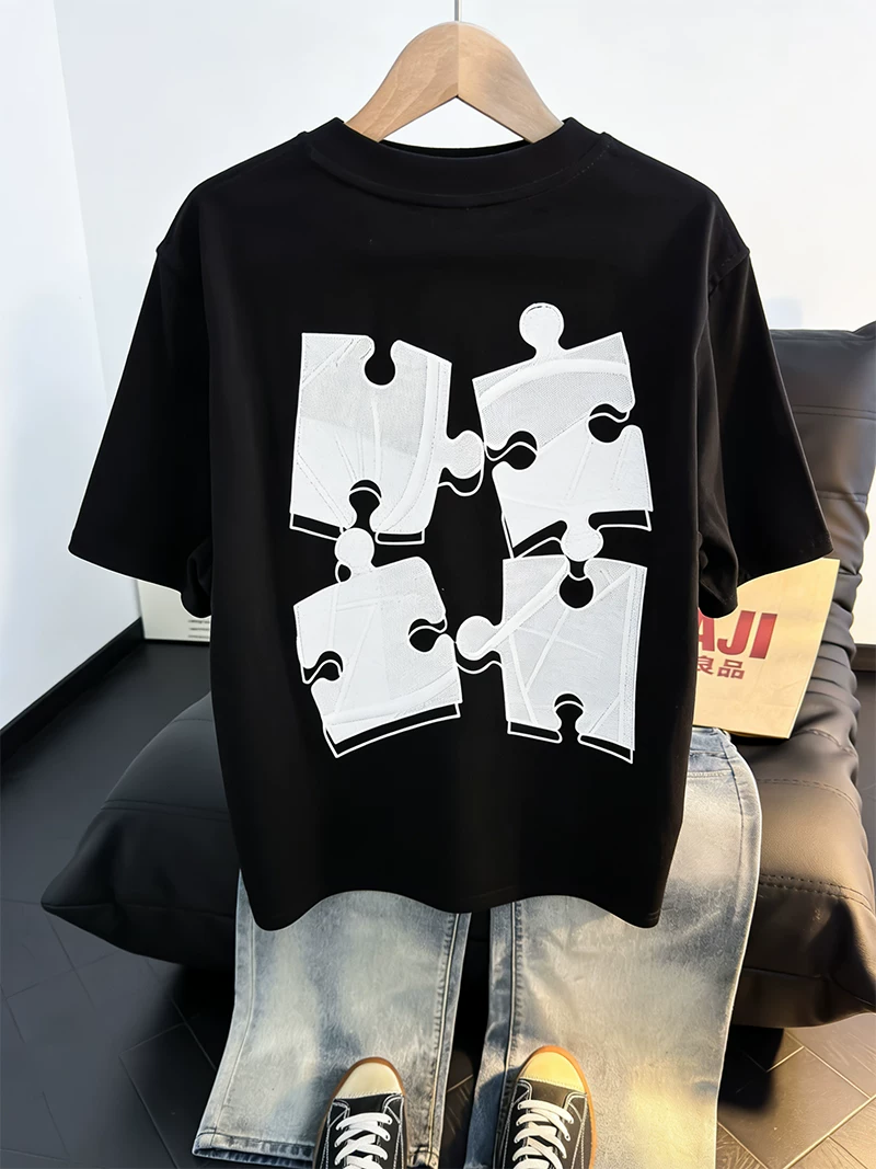 Áo thun ngắn tay thêu kiểu Mỹ dành cho nam và nữ, áo thun cotton nguyên chất mùa hè, áo thun nửa tay kiểu dáng rộng rãi hợp thời trang dành cho cặp đôi.