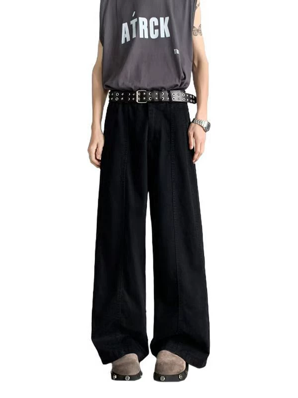 Quần jean denim nam kiểu Mỹ cổ điển, quần cleanfit mùa xuân/hè, thương hiệu thời thượng, ống rộng, dáng cong, dài chạm sàn.