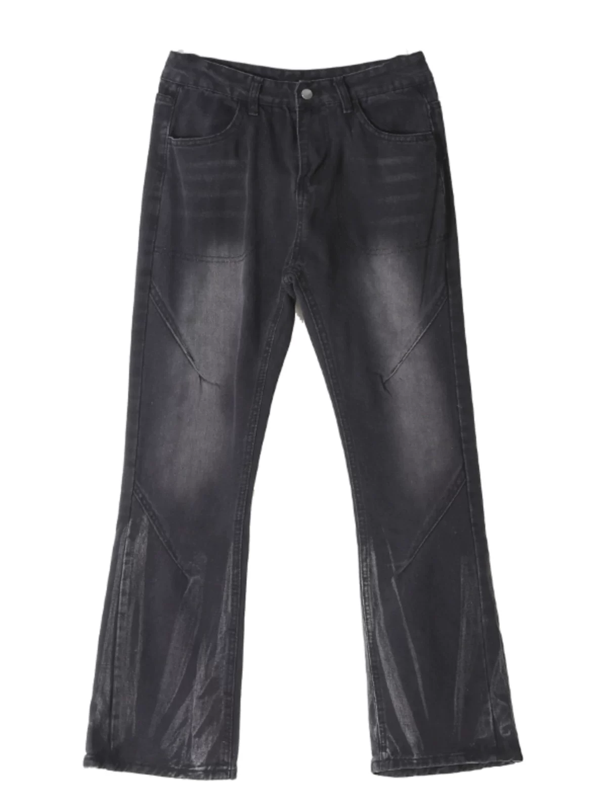 Quần jeans đen đa năng dành cho nam, quần dài phong cách đường phố Mỹ mùa xuân thu, quần dài ống loe rộng rãi, hợp thời trang, chất liệu washed.