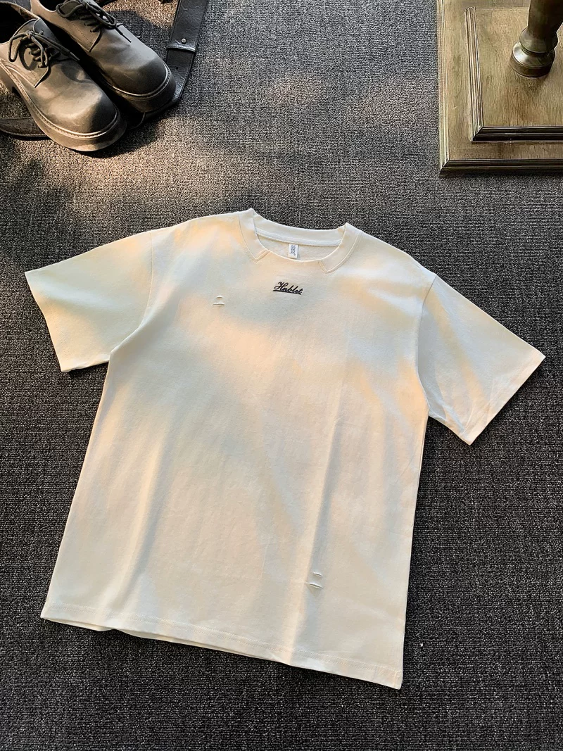 Áo thun cổ tròn tay ngắn kiểu Mỹ dành cho nam và nữ, áo thun cotton nguyên chất thêu chữ mùa hè, áo thun cơ bản phong cách cặp đôi thời trang, cá tính.