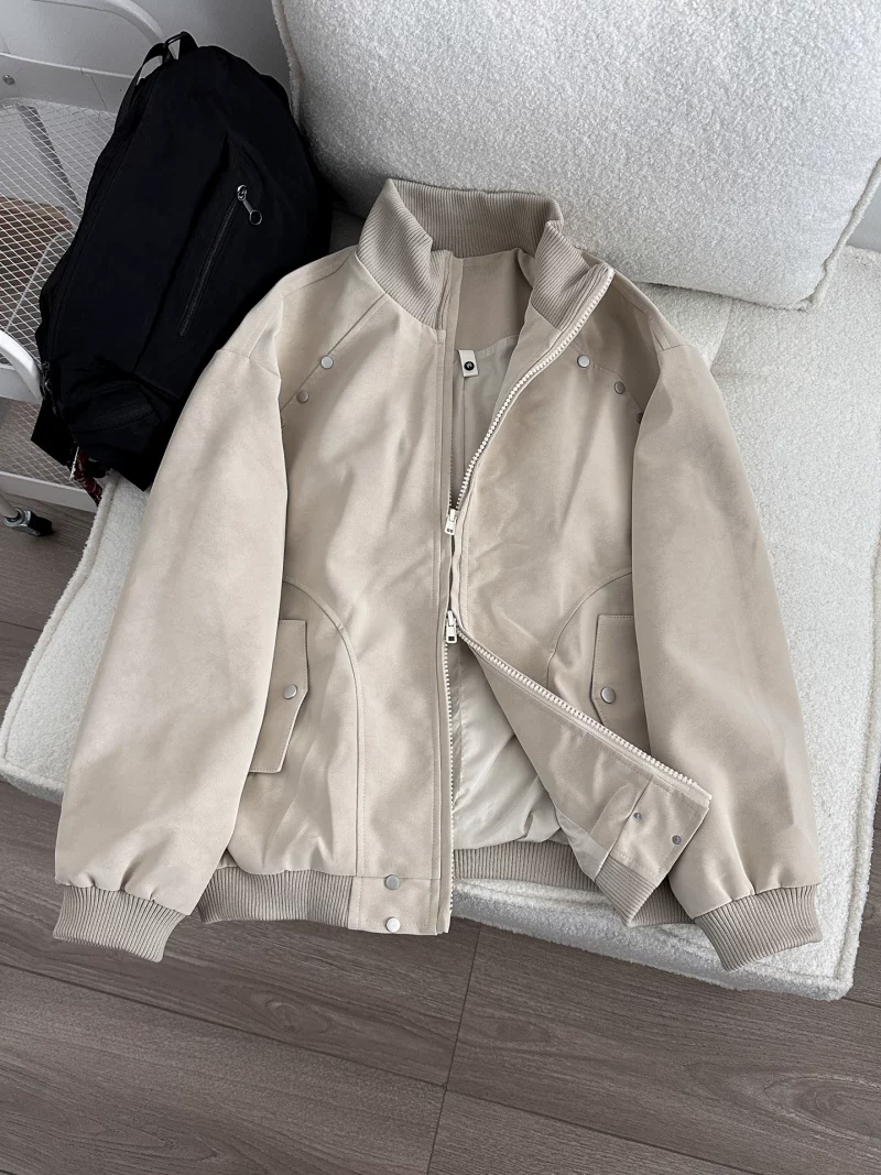 Áo khoác cổ đứng phong cách retro của Mỹ dành cho nam, thương hiệu thời thượng mùa xuân, áo khoác công sở cá tính, dáng rộng rãi với thiết kế khóa kéo đôi.