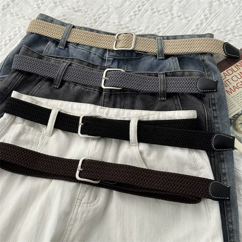 Thắt lưng phong cách Nhật Bản tối giản cổ điển, unisex, thắt lưng da dệt không lỗ, hợp thời trang trên Instagram, dây dài, thắt lưng khóa cài đa năng, phong cách thường ngày.