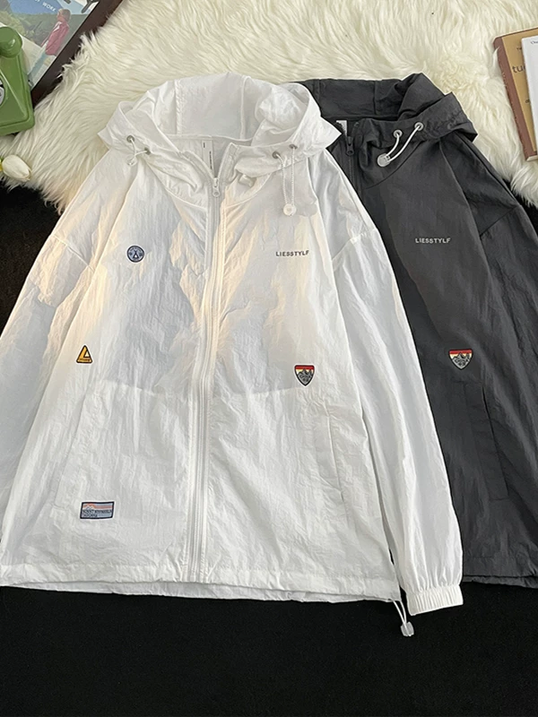 Quần áo chống nắng vải lụa mát lạnh kiểu Mỹ dành cho nam và nữ, quần áo chống nắng mỏng hợp thời trang mùa hè, áo khoác chống tia UV đa năng cho cặp đôi