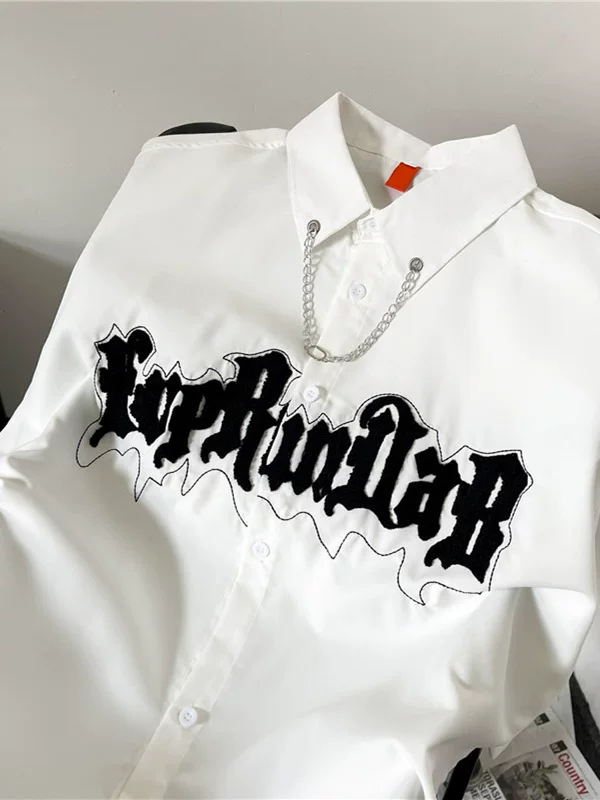 Áo sơ mi ngắn tay thêu họa tiết dành cho nam, thiết kế cao cấp, áo sơ mi cặp đôi dáng rộng phong cách Mỹ BF mùa hè hợp thời trang.