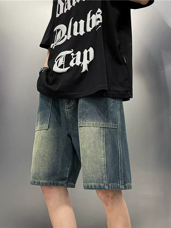 Quần short denim kiểu Nhật dành cho nam, quần dài vừa phải dáng rộng mùa hè, quần áo ngoài thương hiệu thời trang đa năng, quần năm phần.
