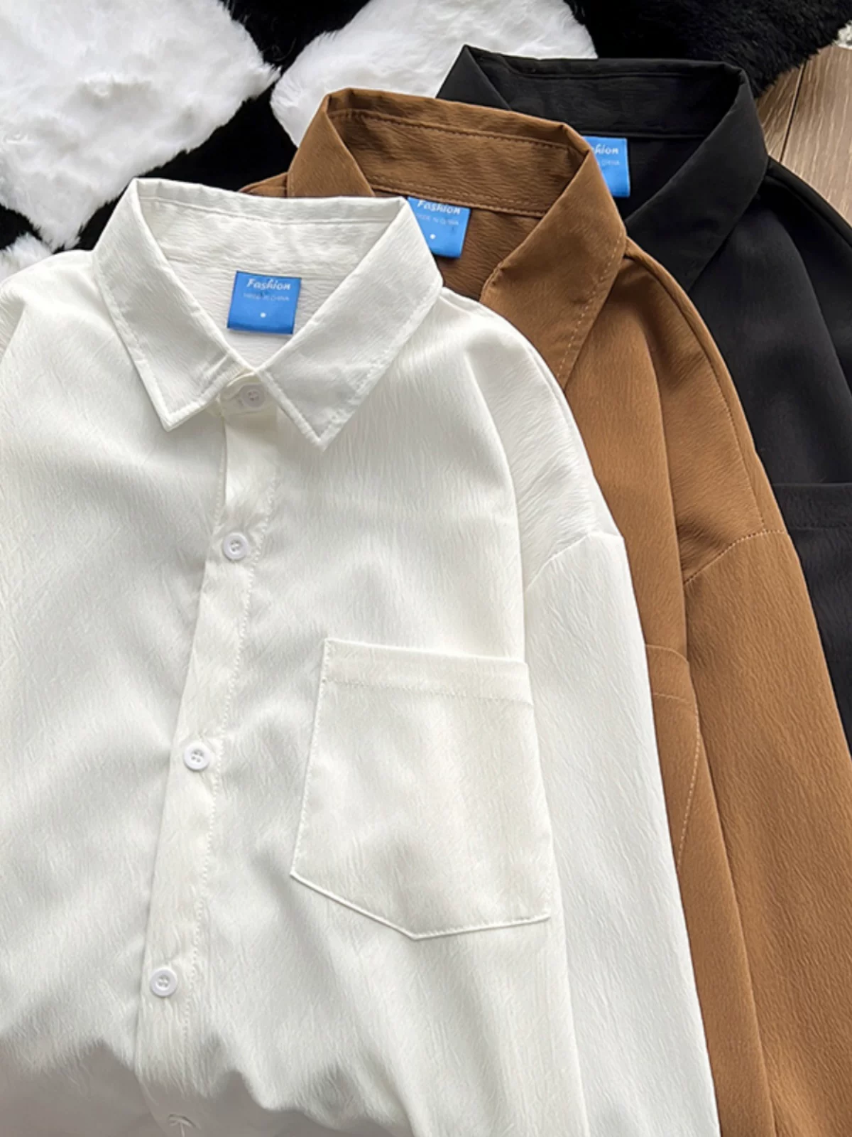 Áo sơ mi nam tay dài màu trơn đơn giản, kiểu dáng thời thượng cao cấp, chất liệu lụa đá mỏng nhẹ, áo sơ mi mùa hè rộng rãi thoải mái.