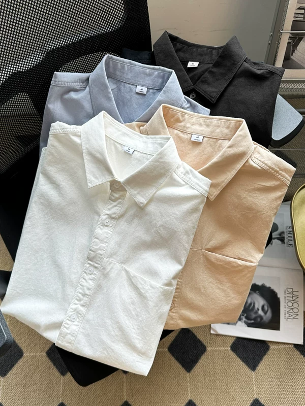 Áo sơ mi nam tay ngắn kiểu Nhật, áo sơ mi trơn màu đơn giản mùa hè, dáng rộng, áo kiểu Hàn Quốc đa năng hợp thời trang.