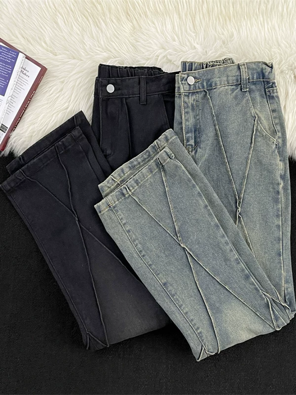 Quần jean nam thiết kế phá cách, thương hiệu thời thượng mùa hè, quần ống loe dáng rộng, quần casual phong cách retro Mỹ.