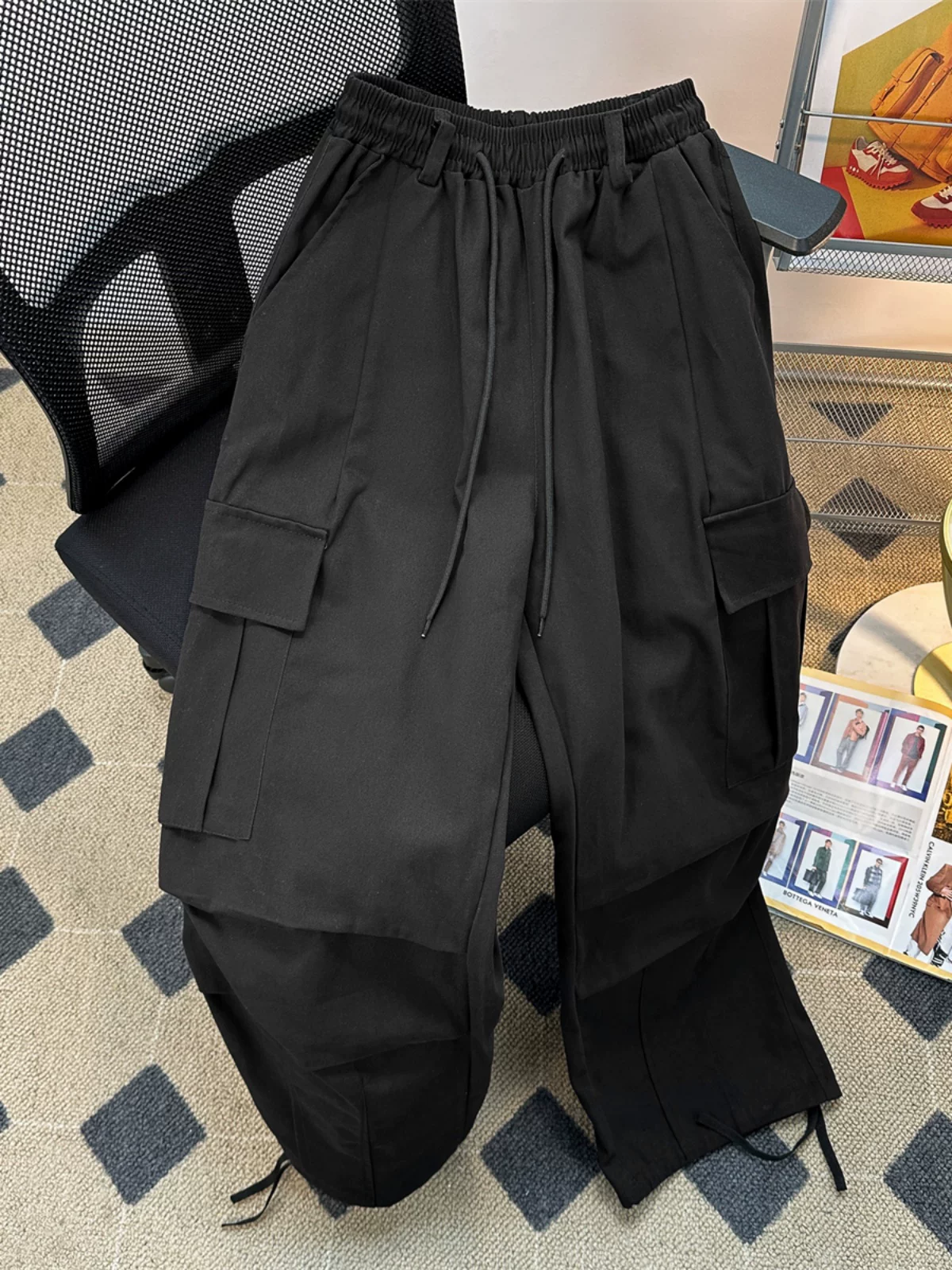 Quần cargo nhiều túi thời thượng dành cho nam, phong cách thu mới, quần đôi phong cách hip-hop Mỹ, quần dài ống rộng thoải mái.
