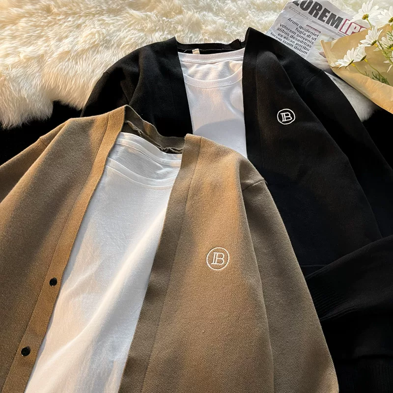 Áo khoác len retro Nhật Bản dành cho nam, áo len cardigan dày dặn mùa thu đông, thương hiệu thời trang đa năng, áo len thời trang.