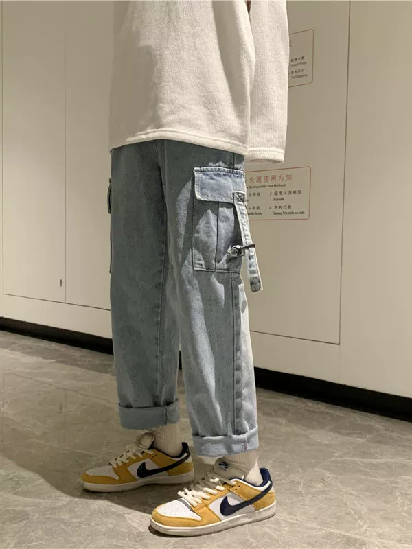 Quần jean công sở phong cách retro Nhật Bản dành cho nam, quần dài ống rộng phong cách Hàn Quốc mùa xuân thu, quần ống rộng đa năng thương hiệu thời thượng.