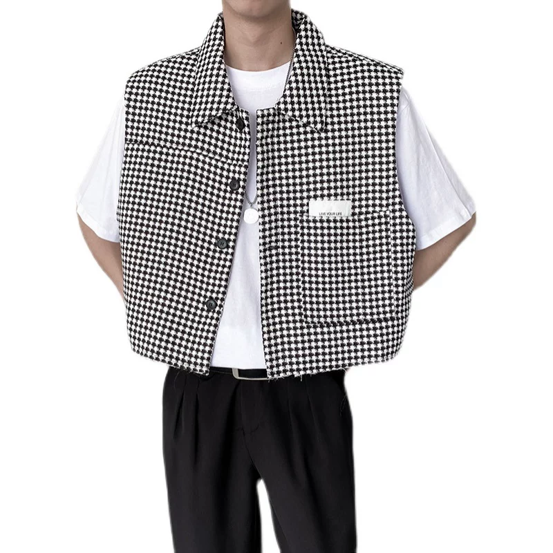 Áo khoác vest kẻ sọc cổ điển dành cho nam, mùa xuân thu, kiểu dáng rộng rãi phong cách Hàn Quốc, áo vest ngắn hợp thời trang.