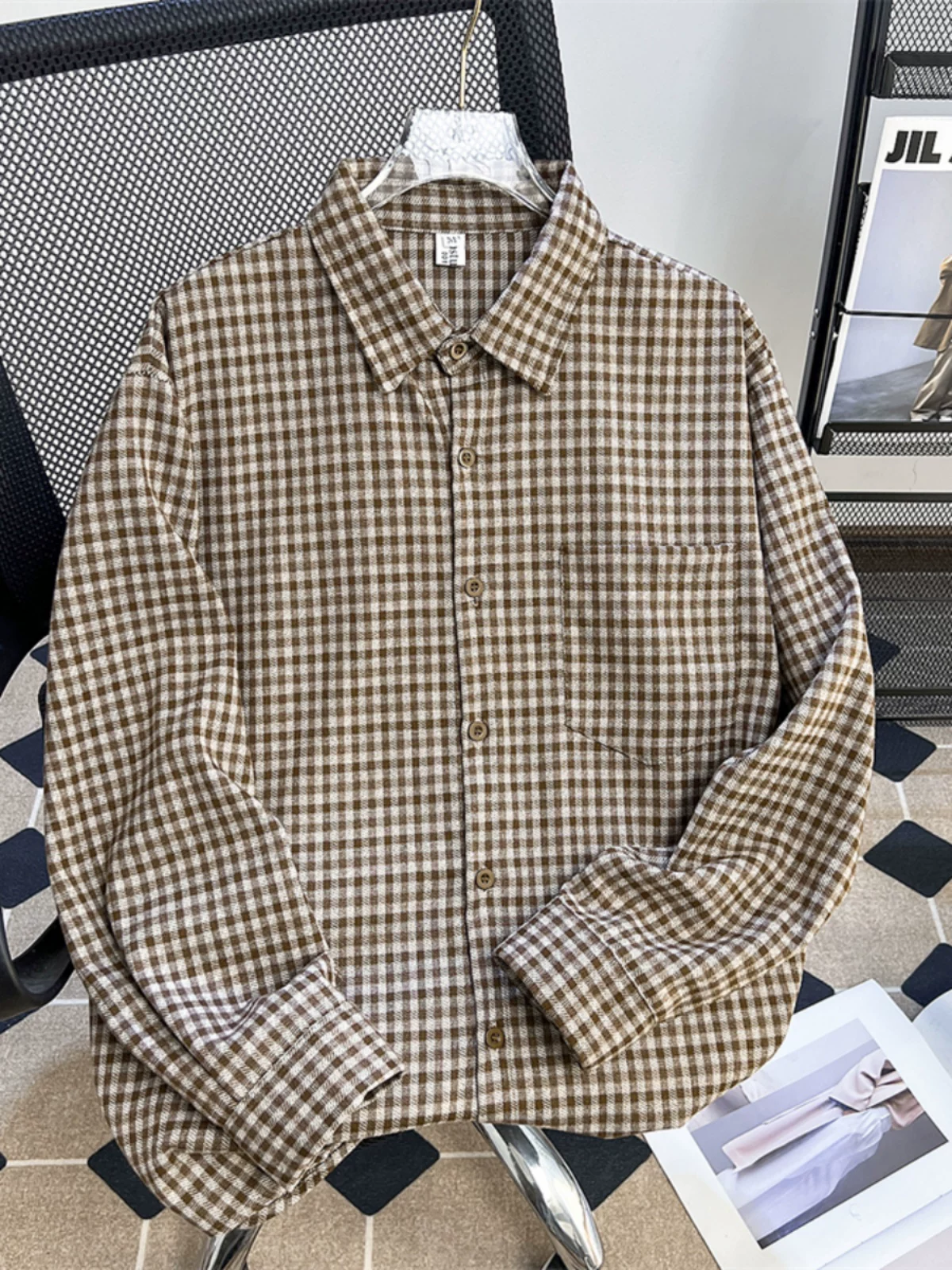 Áo sơ mi kẻ sọc phong cách retro Nhật Bản dành cho nam, áo sơ mi thường ngày dài tay hợp thời trang, dáng rộng, đa năng, cảm giác cao cấp, áo khoác thu đông.