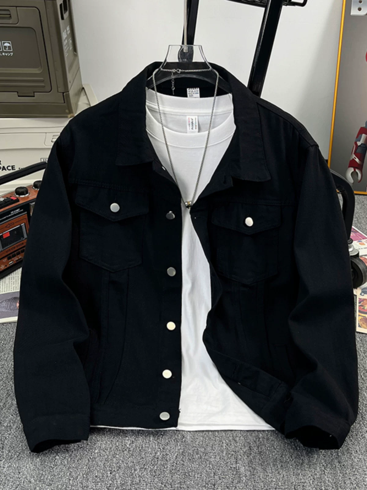 Áo khoác denim kiểu Mỹ dành cho nam, áo khoác kiểu workwear rộng rãi, hợp thời trang, áo khoác cặp đôi đa năng mùa xuân hè.