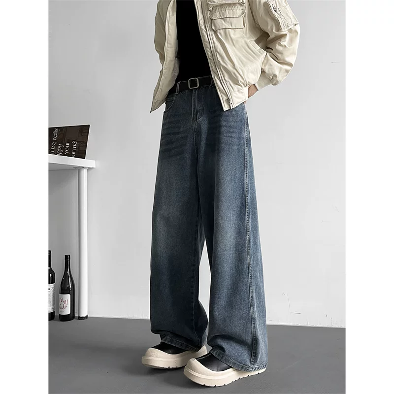 Quần jeans nam vintage mùa thu đông, quần casual Mỹ cổ điển, quần ống rộng thời trang thương hiệu nổi tiếng