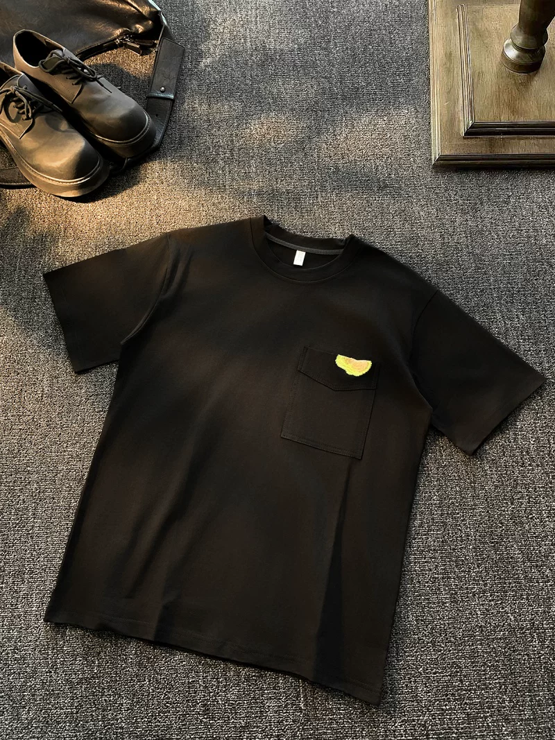 Áo thun cotton nguyên chất tay ngắn kiểu Mỹ, áo thun unisex thời trang dáng rộng cổ tròn, áo đôi thêu họa tiết mùa hè