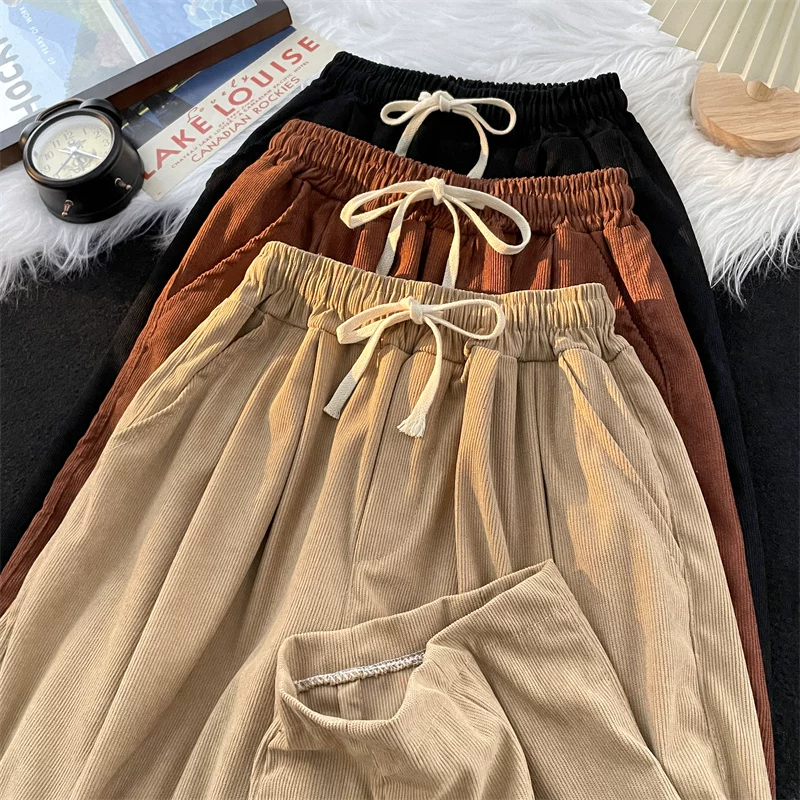 Quần vải nhung kiểu Nhật Bản, quần nam đa năng, quần nam mùa hè mỏng hợp thời trang, quần ống rộng dáng rộng