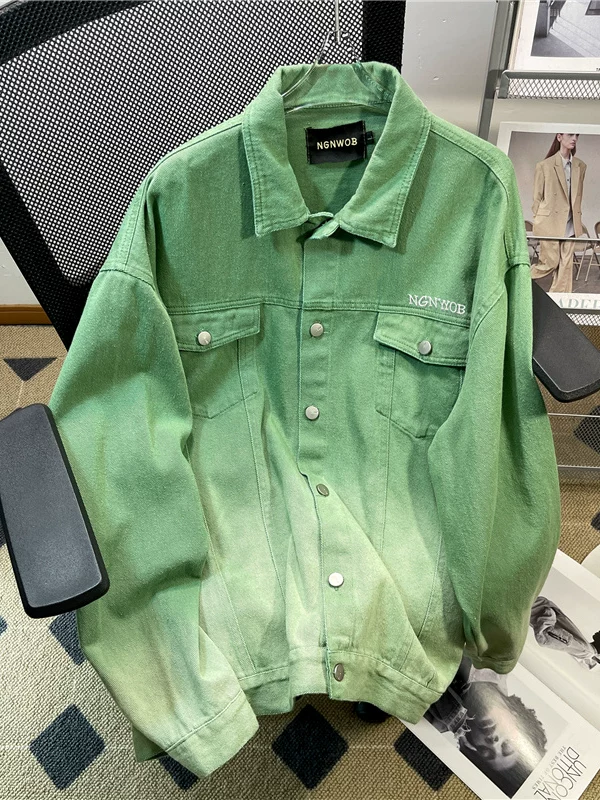 Áo khoác denim thêu gradient thiết kế theo phong cách Hồng Kông áo đôi mùa xuân thu áo khoác công sở thương hiệu hợp thời trang dành cho nam giới