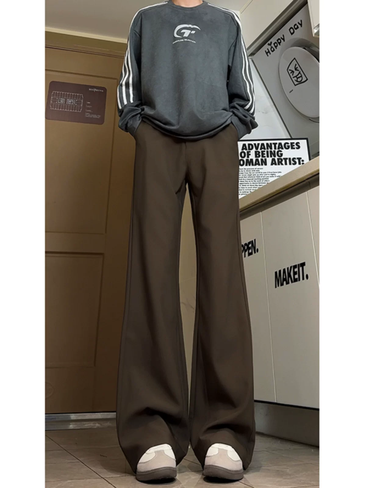 Quần ống loe kiểu Mỹ mùa thu dành cho nam, quần âu cao cấp dáng suông, quần tây ống đứng thời thượng cá tính.