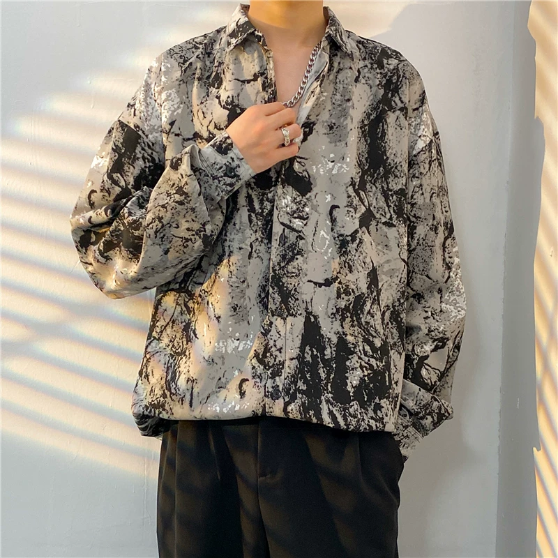 Áo sơ mi tie-dye cao cấp dành cho nam, áo sơ mi dài tay in họa tiết mùa hè phong cách thời thượng, kiểu dáng rộng rãi thoải mái.
