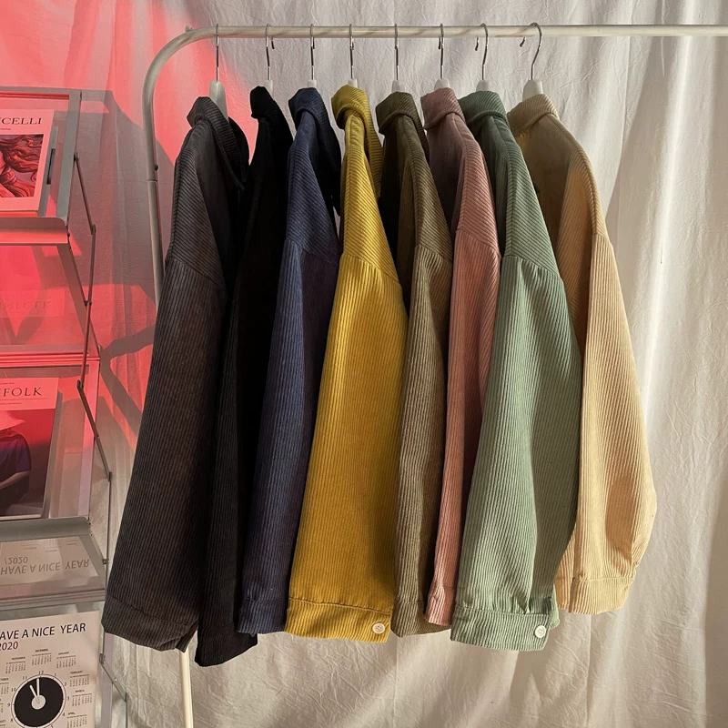 Áo sơ mi dài tay đa năng phong cách Hồng Kông dành cho nam mùa thu đông, áo sơ mi nhung kẻ retro thời thượng, áo khoác rộng rãi phong cách sinh viên.