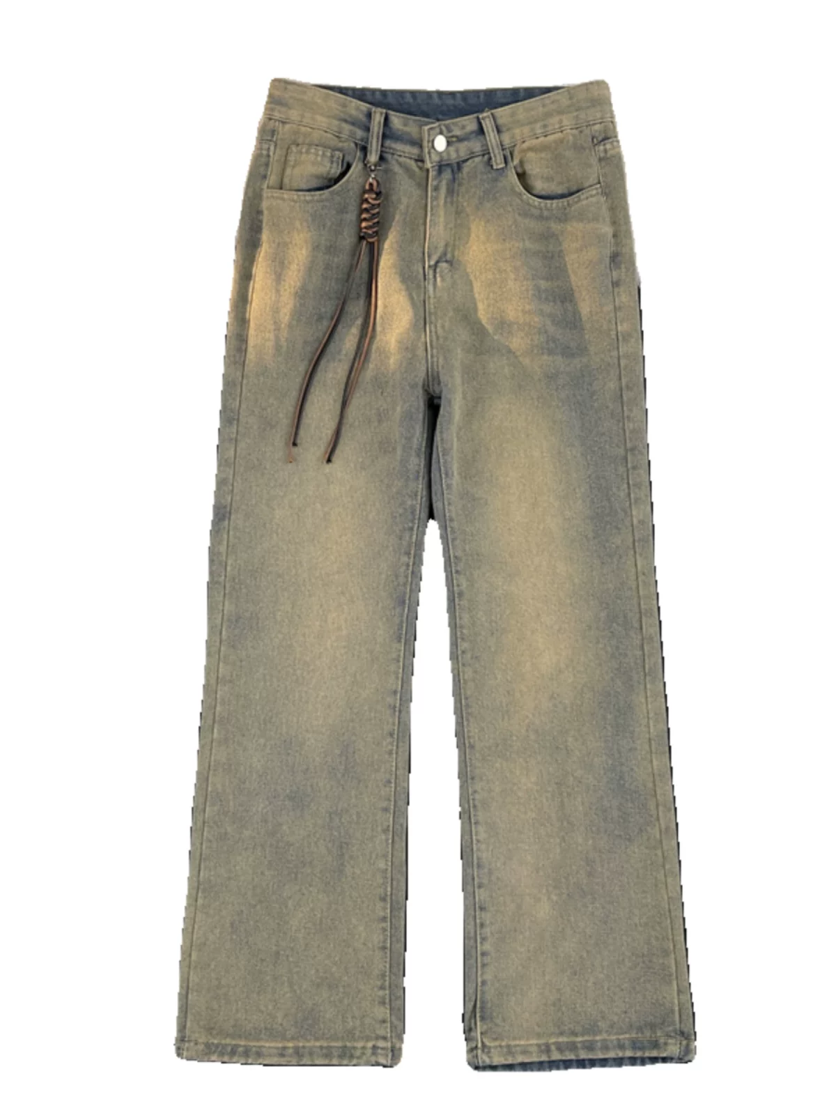 Quần jeans thiết kế phong cách INS mùa xuân dành cho nam, quần ống loe retro Mỹ, quần dài ống rộng vintage thời thượng.