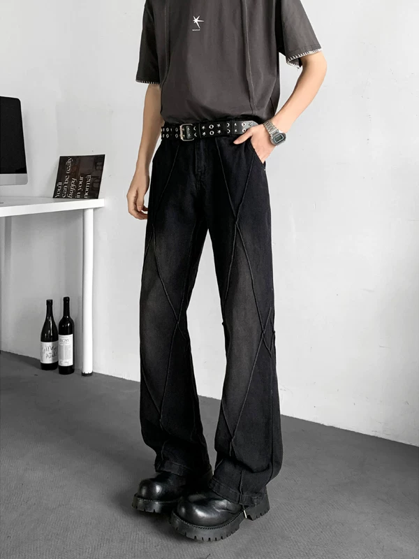 Quần jeans ống loe nam kiểu dáng phá cách mùa hè, quần ống rộng thẳng phong cách Mỹ.